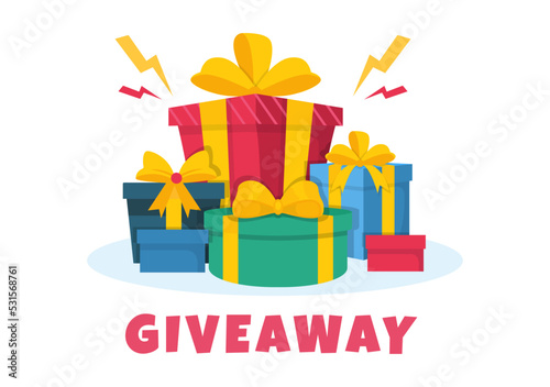 Giveaway Template Hand Drawn Cartoon Flat Illustration with Win a Prize, Surprise Package, Reward and Gift Box Design