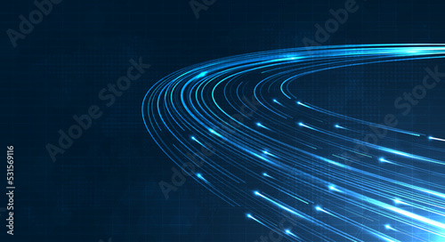 Blue light streak, fiber optic, speed line, futuristic background for 5g or 6g technology wireless data transmission, high-speed internet in abstract. internet network concept. vector design