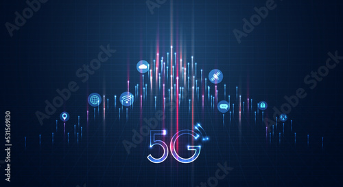 Communication technology for internet business. fiber optic, speed line and futuristic background for 5g or 6g technology wireless data transmission, high-speed internet in abstract. vector design