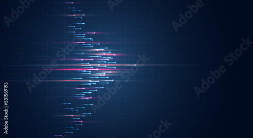 Blue light streak, fiber optic, speed line, futuristic background for 5g or 6g technology wireless data transmission, high-speed internet in abstract. internet network concept. vector design