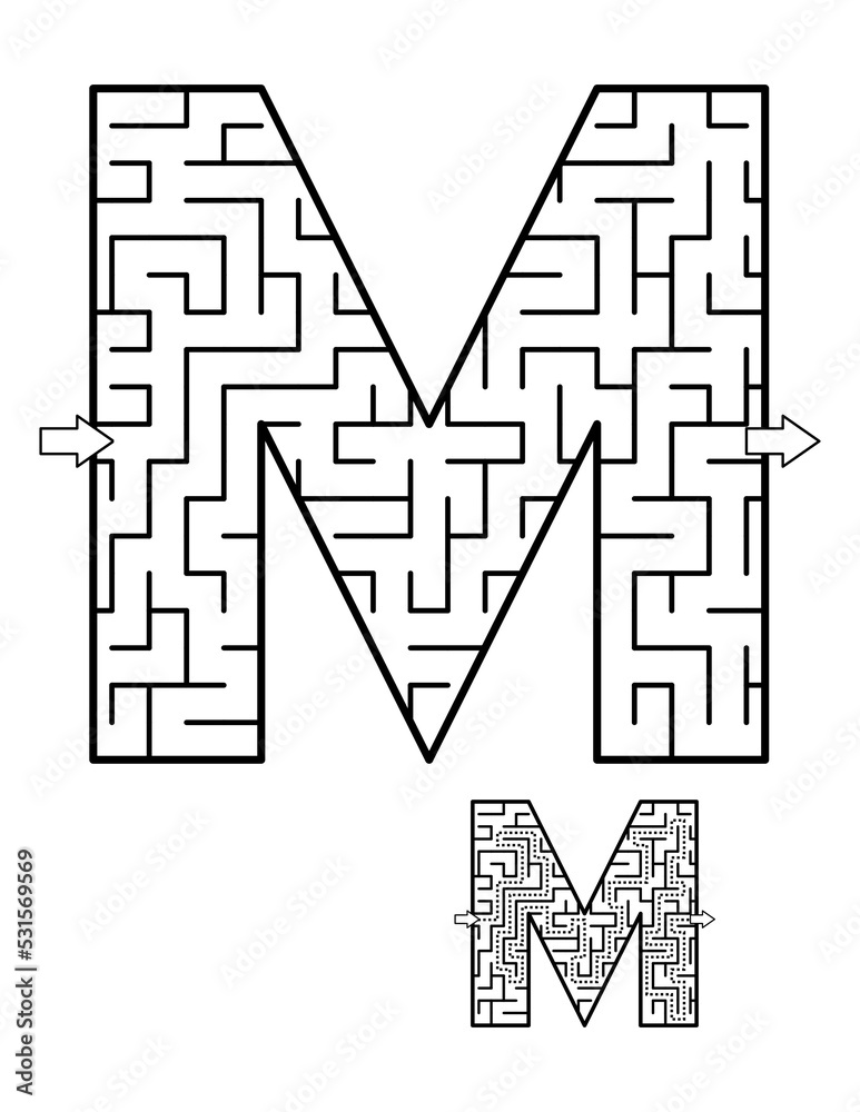 Letter M maze game. Answer included. Stock Illustration | Adobe Stock