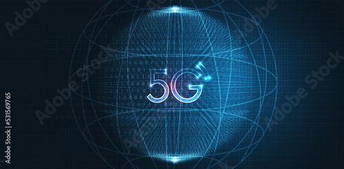 5G network digital hologram and internet Wi-fi connection and internet of things with modern city skyline. Smart city and communication network concept. High speed, broadband telecommunication. vector