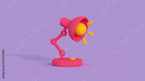 Red table office lamp. Cartoon minimal style 3D render animation photo