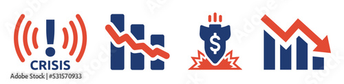  Economic recession icon set. Financial crisis symbol vector illustration.