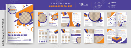 16 Pages modern new year education school admission brochure company layout and annual report design with multiple shapes