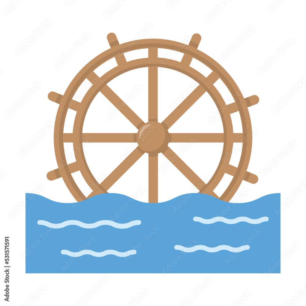Vector graphic of water wheel. Wood water wheel illustration with flat design style. Suitable for content design assets