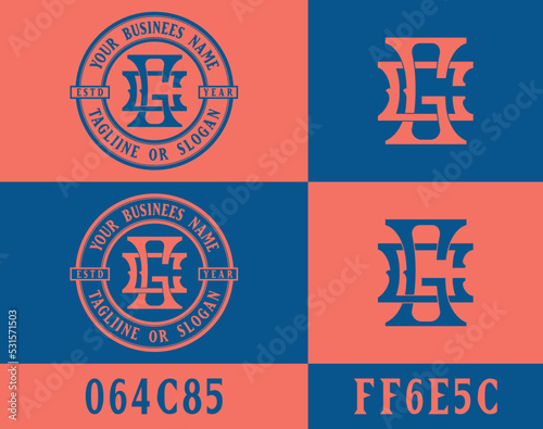CG monogram logo design with circle badge and color codes. Fully customized editable template