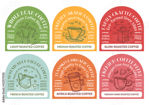 Label design set for wholebean coffee package