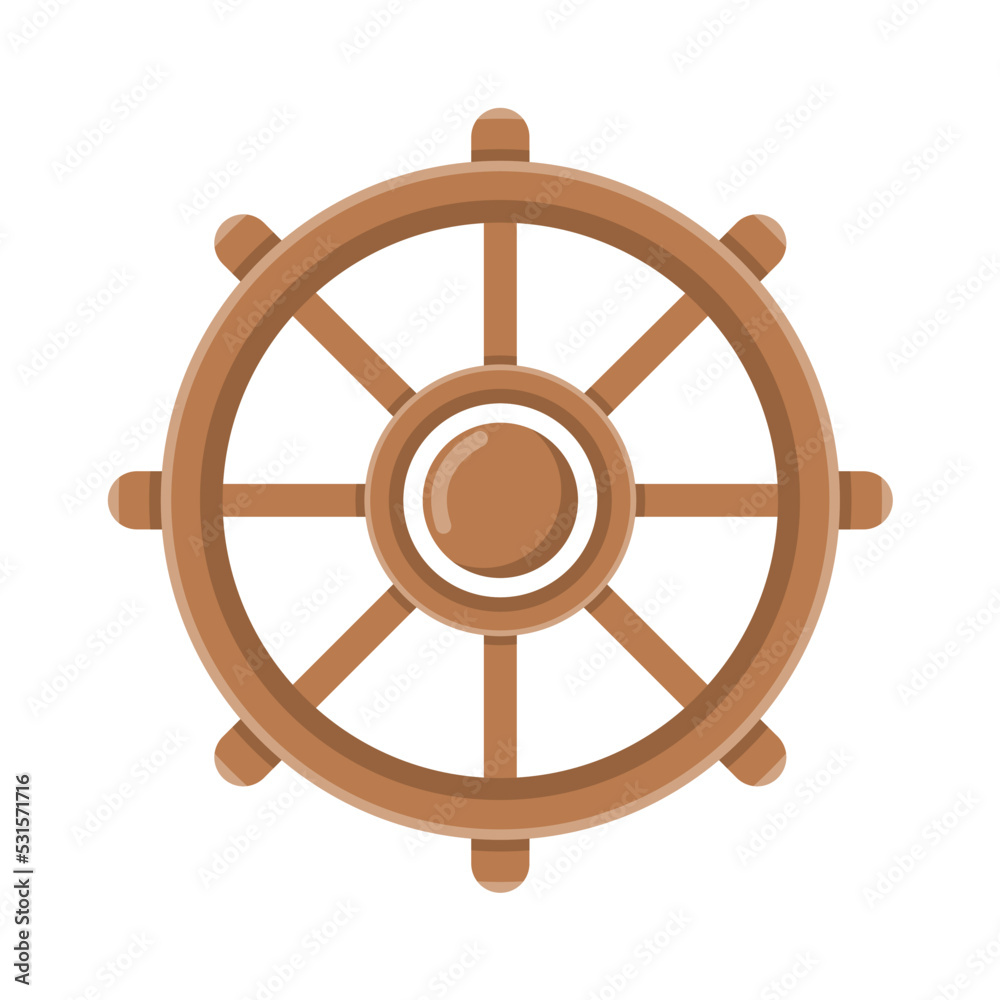 Vector graphic of boat steering. Wood ship steering illustration with flat design style. Suitable for content design assets