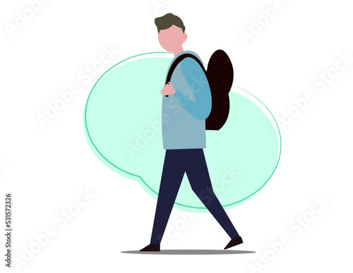 Man walking with backpack. Vector illustration