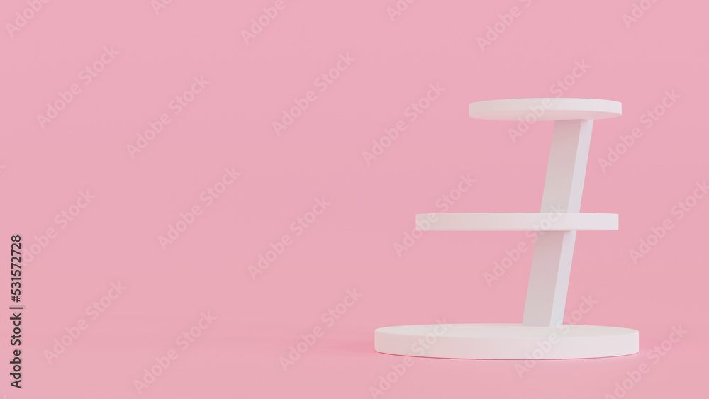 White cylinder podium on pink background, pedestal for brand product exhibition. Mockup. 3D rendering. White cylinder podium on pink background, pedestal for brand product exhibition. Mockup. 3D rendering.