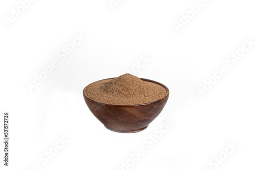 Herbal ajwain powder  isolated on white background photo