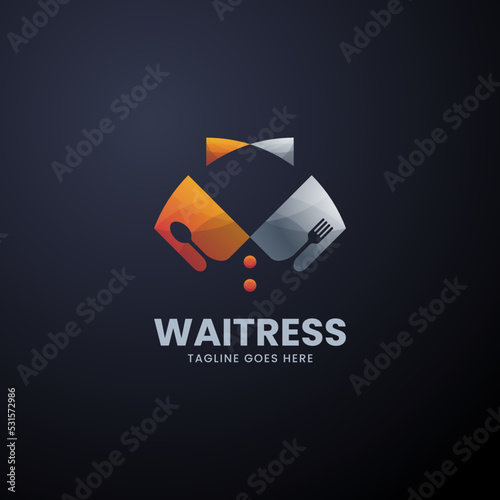 Vector Logo Illustration Waitress Gradient Colorful Style