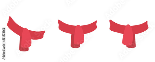 Red scarf. Flat Santa knitted woolen scarf. Vector illustration isolated in white background