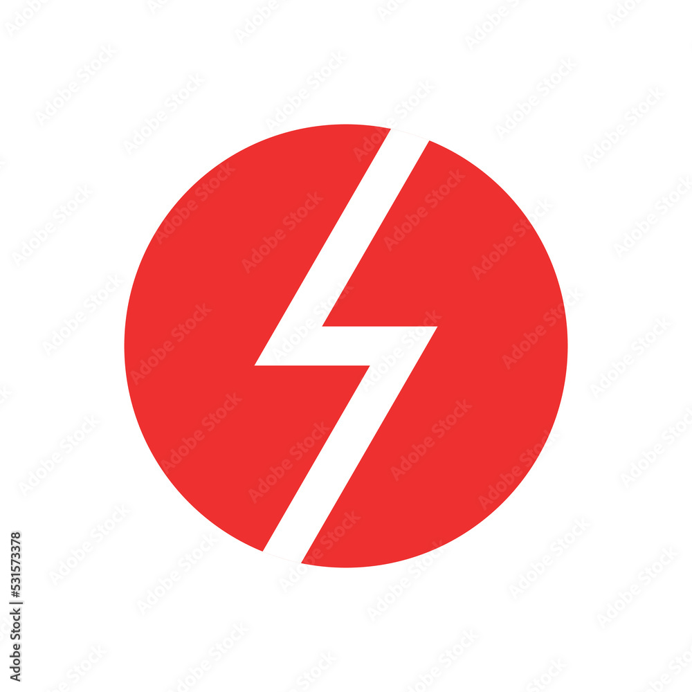 Lightning icon in a circle. Symbol of electricity and charge. Designation of electricity and current. Isolated vector illustration on white background. Lightning icon in a circle. Symbol of electricity and charge. Designation of electricity and current. Isolated vector illustration on white background.