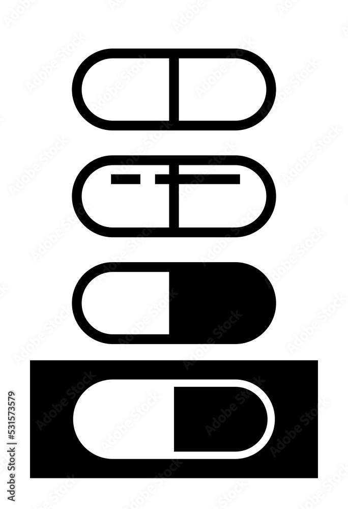 Pill icon. Medical symbol, designation of a hospital, treatment or medicine. Matrix. Isolated raster illustration on white background. Pill icon. Medical symbol, designation of a hospital, treatment or medicine. Matrix. Isolated raster illustration on white background.