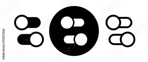 Icon on and off. Designation of parameter activity, on web and mobile devices. Isolated vector illustration on white background.