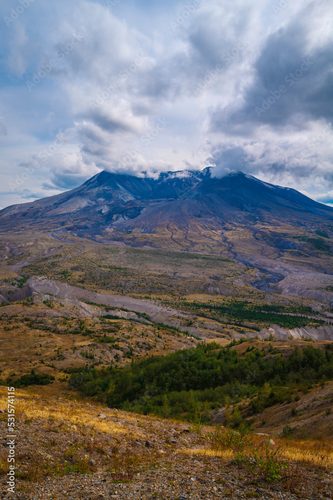 Dramatic cloudscape over Mt Saint Helens in Washington State in autumn