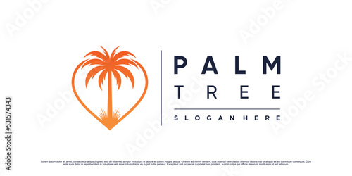 Palm tree icon logo vector illustration with heart shape element and creative unique concept