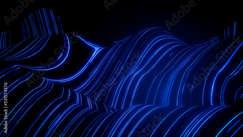 Sound Wave and Audio Technology Concept. Blue, Futuristic Digital Style. 3D Render.