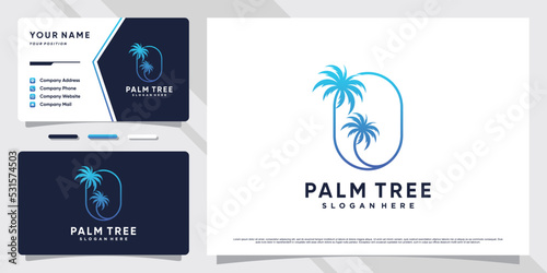 Palm tree logo design illustration with creative element concept and business card template