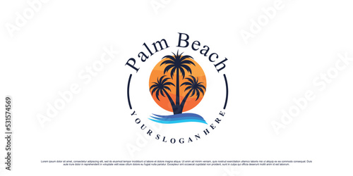Palm tree and beach logo design for holiday summer icon with creative modern concept © Agung