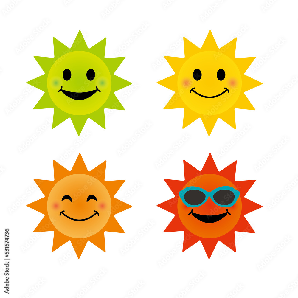 Smiling sun icon set