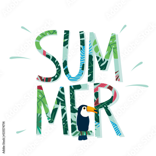 Wallpaper Mural Hand drawn summer logo design with tropical plant and bird Torontodigital.ca