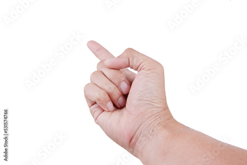 Male asian hand gestures isolated over the white background. pointing pose. FIRST PERSON VIEW.