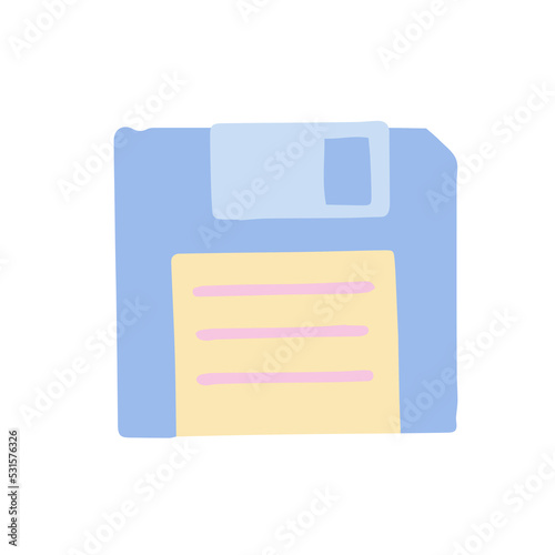 Hand-drawn cute isolated clipart illustration of y2k old floppy disc