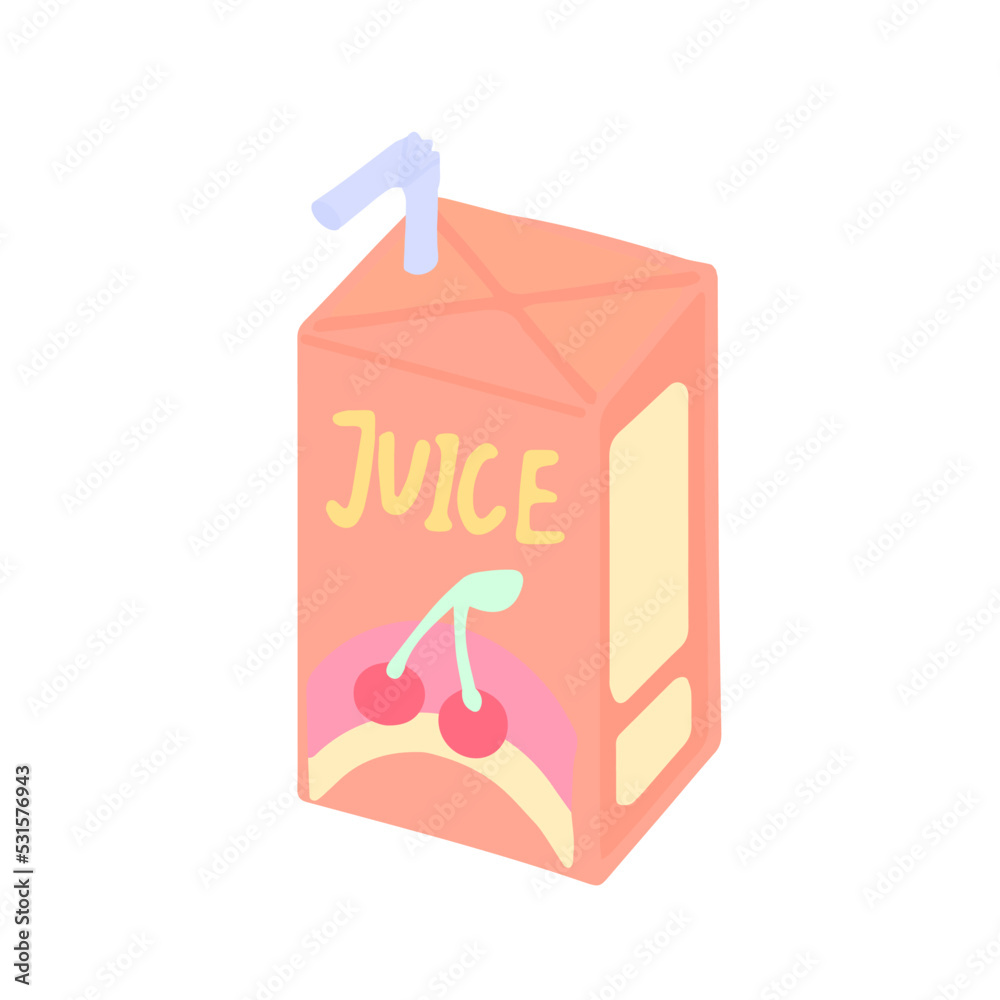 Handdrawn cute isolated clipart illustration of cherry juice box