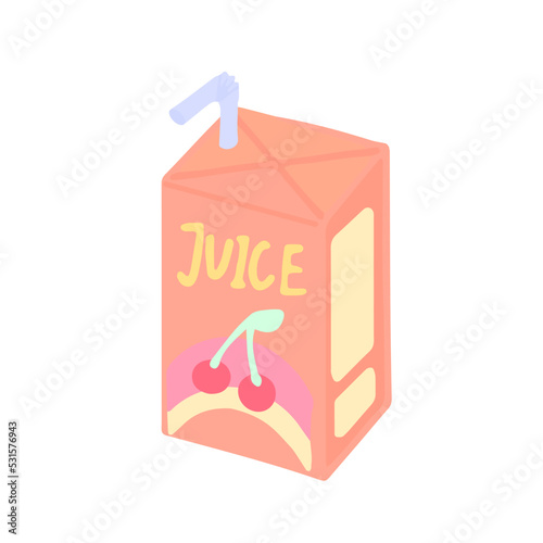 Hand-drawn cute isolated clipart illustration of cherry juice box packaging