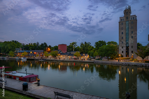 Early evening photo of Schoen Place and the Erie Canal in the Village of Pittsford, New York.
