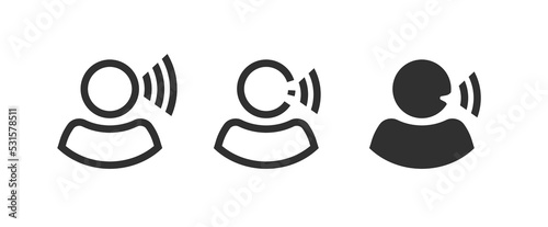 Voice sound command icon ui element vector or person man speak control access recognition line outline art graphic symbol, speech talk dictate audio sign thin stroke image clipart image