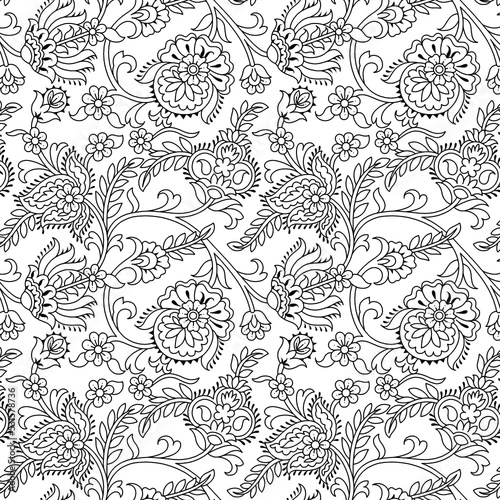 Pen Kalamkari Outline Design Seamless 02