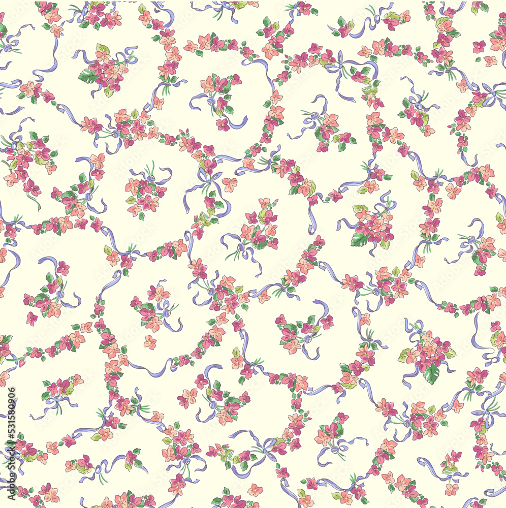 Seamless continuous pattern of cute bouquets,