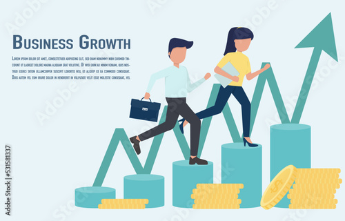 Business growth up. Two businessmen compete for success, goals, career, leadership, awards. Business start-up ideas. Vector illustration Eps 10.