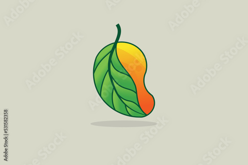 leaf and mango illustration logo