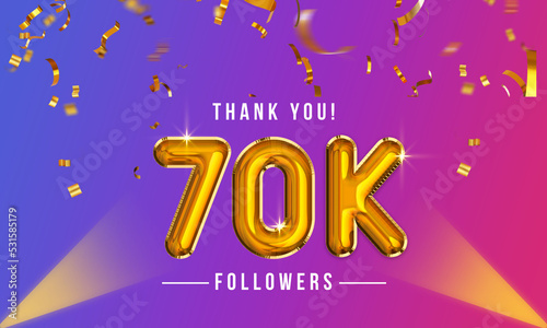 Thank you, 70k or Seventy thousand followers celebration design, Social Network friends, Subscribers, followers, or likes celebration background