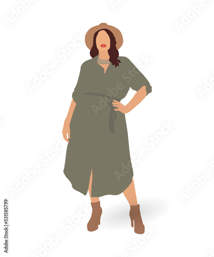 Woman silhouette wearing dress and hat, modern lady outfit