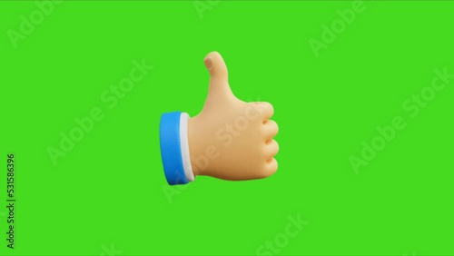 thumb up 3d animated hand, thumb up and like animated hand on green background, thumb up animated icon  photo