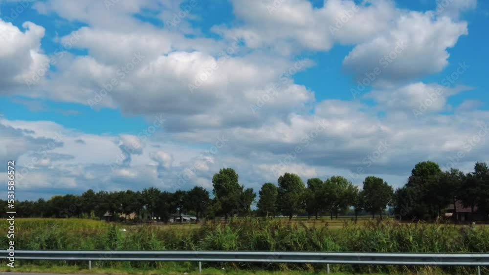 Driving Across Dutch Highway At The Countryside Near Amsterdam, Netherlands. POV Driving Across Dutch Highway At The Countryside Near Amsterdam, Netherlands. POV