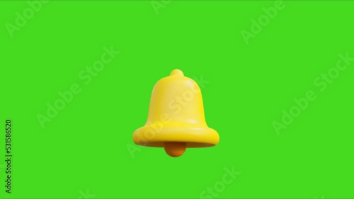 3d animation bell icon in yellow color on green background, animation bell icon for YouTube channel, photo