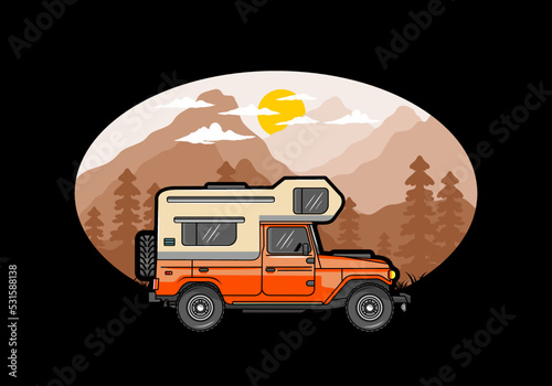 Stocky camper car illustration badge