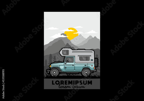 Stocky camper car illustration badge