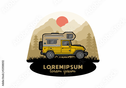 Stocky camper car illustration badge © Adipra