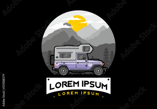 Stocky camper car illustration badge