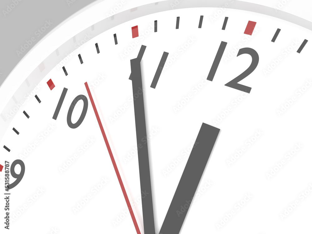 Close Up Of A Simple Clock Face With The Hour And Minute Hands Approaching Midnight Or Twelve O Clock. Close Up Of A Simple Clock Face With The Hour And Minute Hands Approaching Midnight Or Twelve O Clock.
