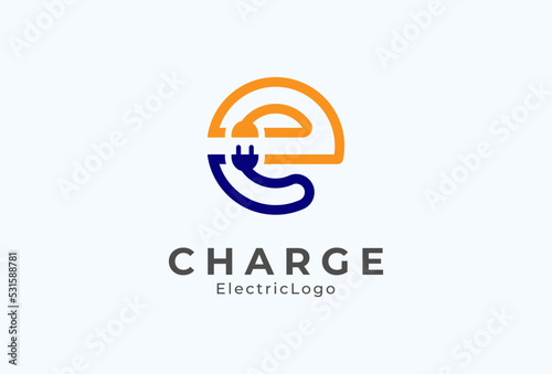 Letter E Electric Plug Logo, Letter E and Plug combination, flat design logo template element, vector illustration