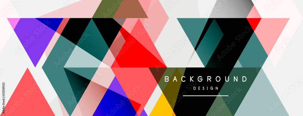 Color triangles composition, geometric abstract background. Techno or business concept, pattern for wallpaper, banner, background, landing page
